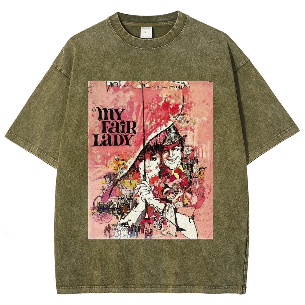 Vintage Retro Theater Poster Graphic Unisex Fit Washed T-Shirt