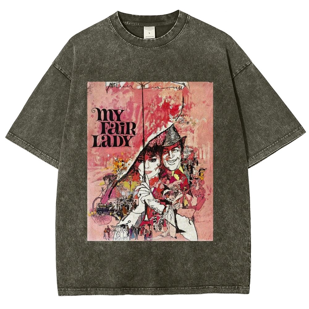 Vintage Retro Theater Poster Graphic Unisex Fit Washed T-Shirt