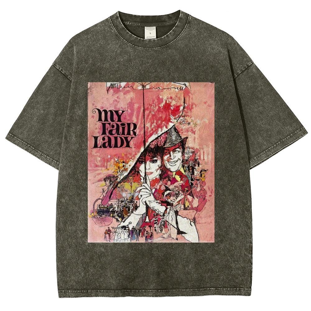 Vintage Retro Theater Poster Graphic Unisex Fit Washed T-Shirt