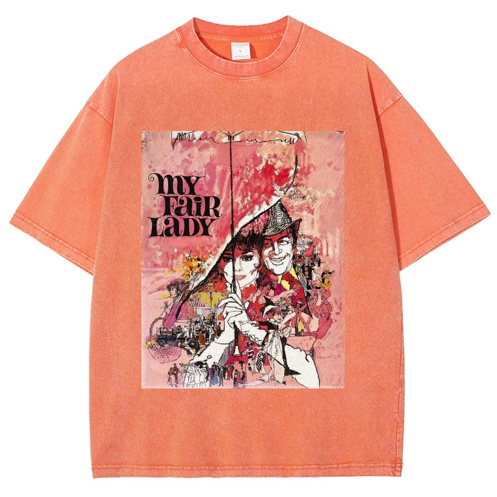 Vintage Retro Theater Poster Graphic Unisex Fit Washed T-Shirt