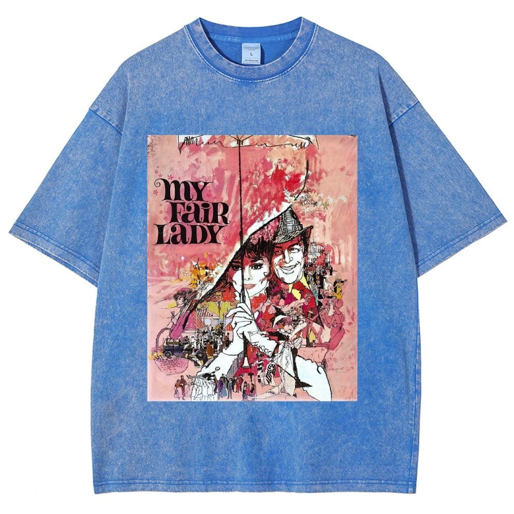 Vintage Retro Theater Poster Graphic Unisex Fit Washed T-Shirt