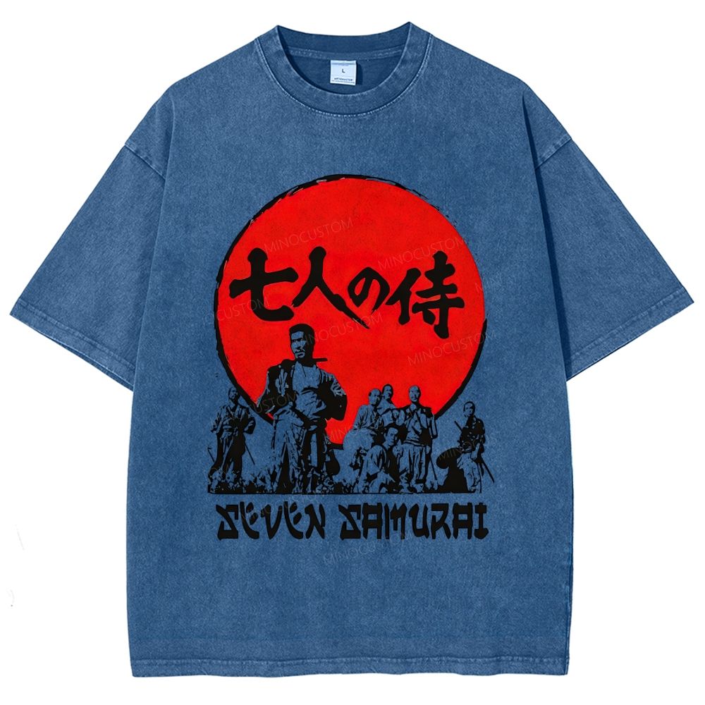 Vintage Japanese Samurai Group Graphic Unisex Fit Washed T-Shirt