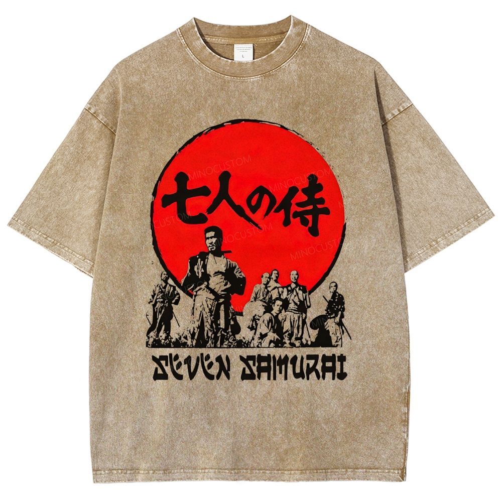 Vintage Japanese Samurai Group Graphic Unisex Fit Washed T-Shirt