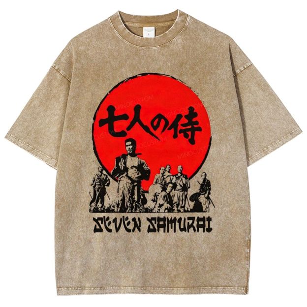 Vintage Japanese Samurai Group Graphic Unisex Fit Washed T-Shirt