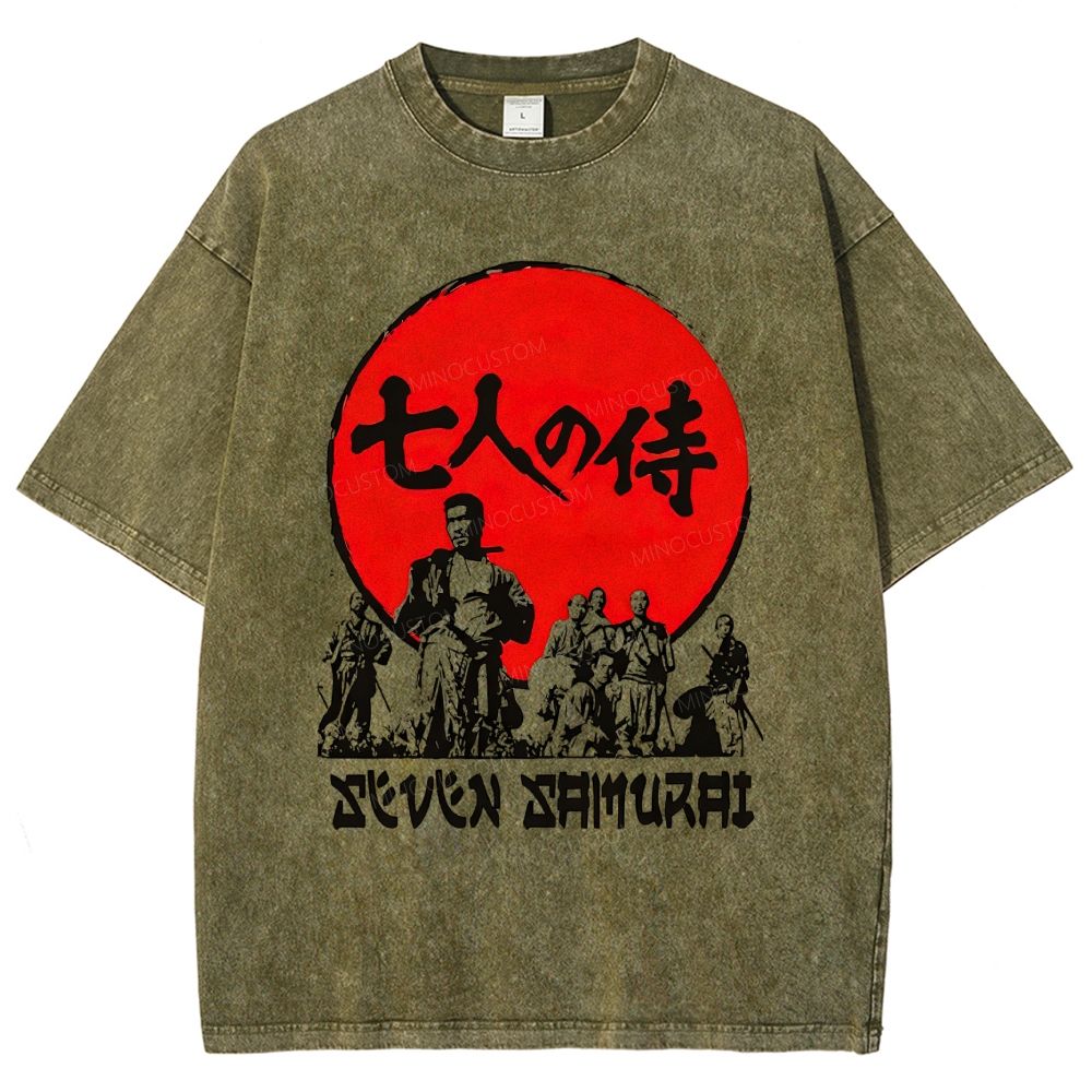 Vintage Japanese Samurai Group Graphic Unisex Fit Washed T-Shirt