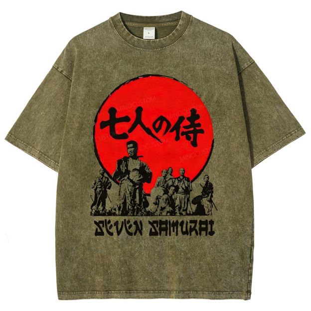 Vintage Japanese Samurai Group Graphic Unisex Fit Washed T-Shirt