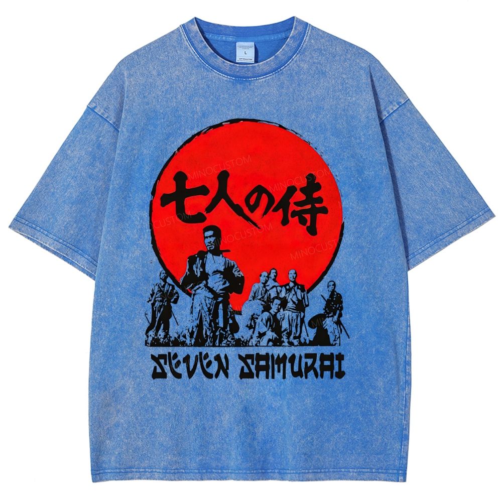 Vintage Japanese Samurai Group Graphic Unisex Fit Washed T-Shirt