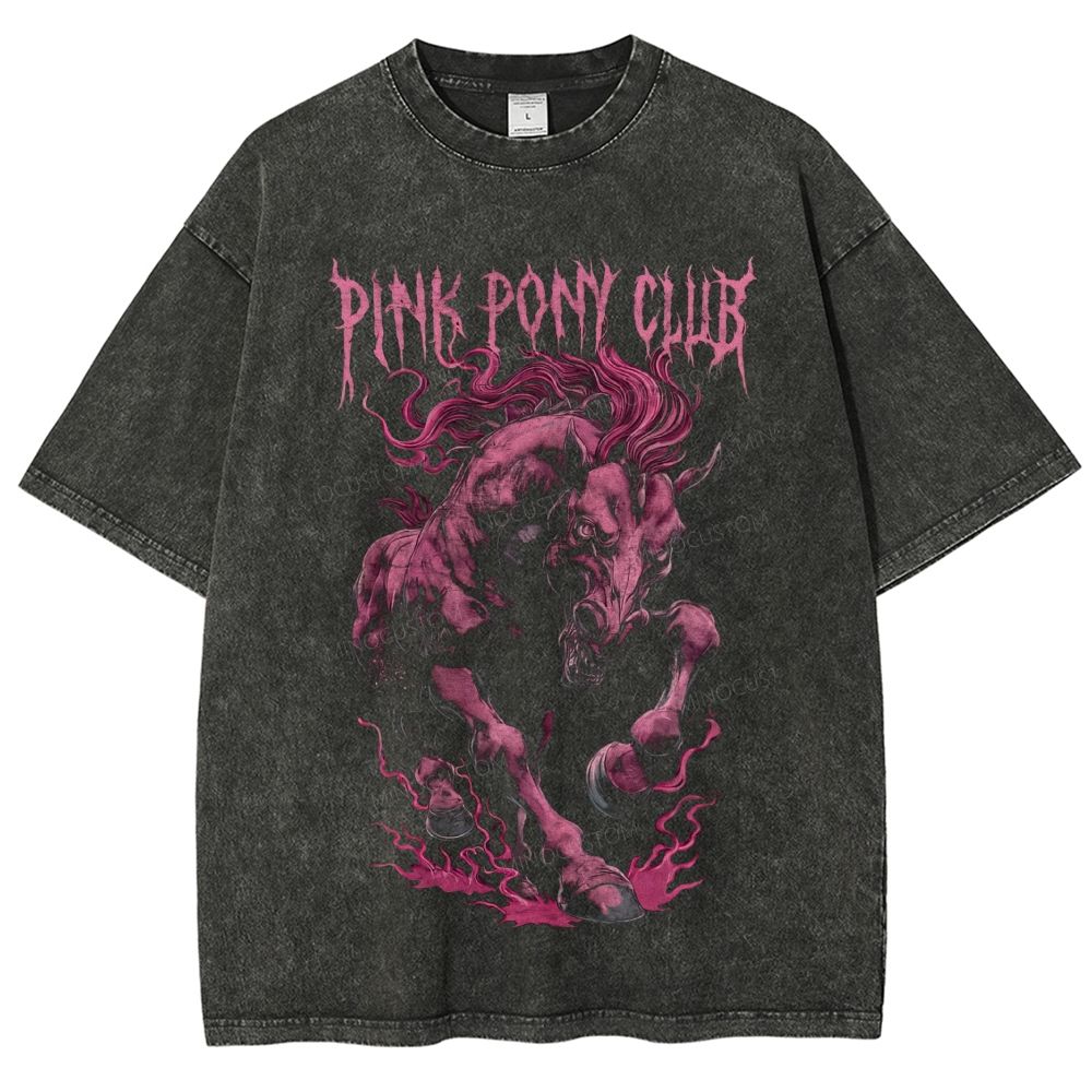 Pink Death Metal Fiery Steed Vintage Washed T-Shirt