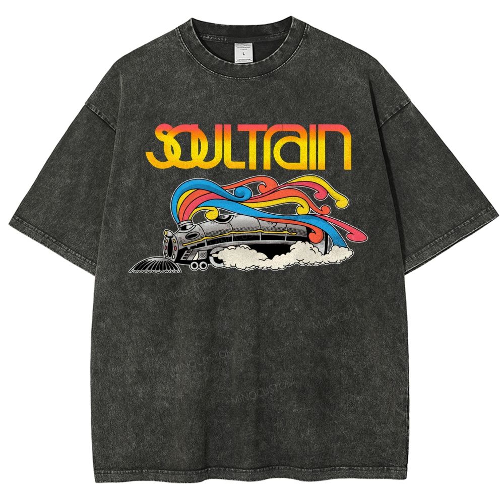 Vintage Train And Rainbow Smoke Washed T-Shirt