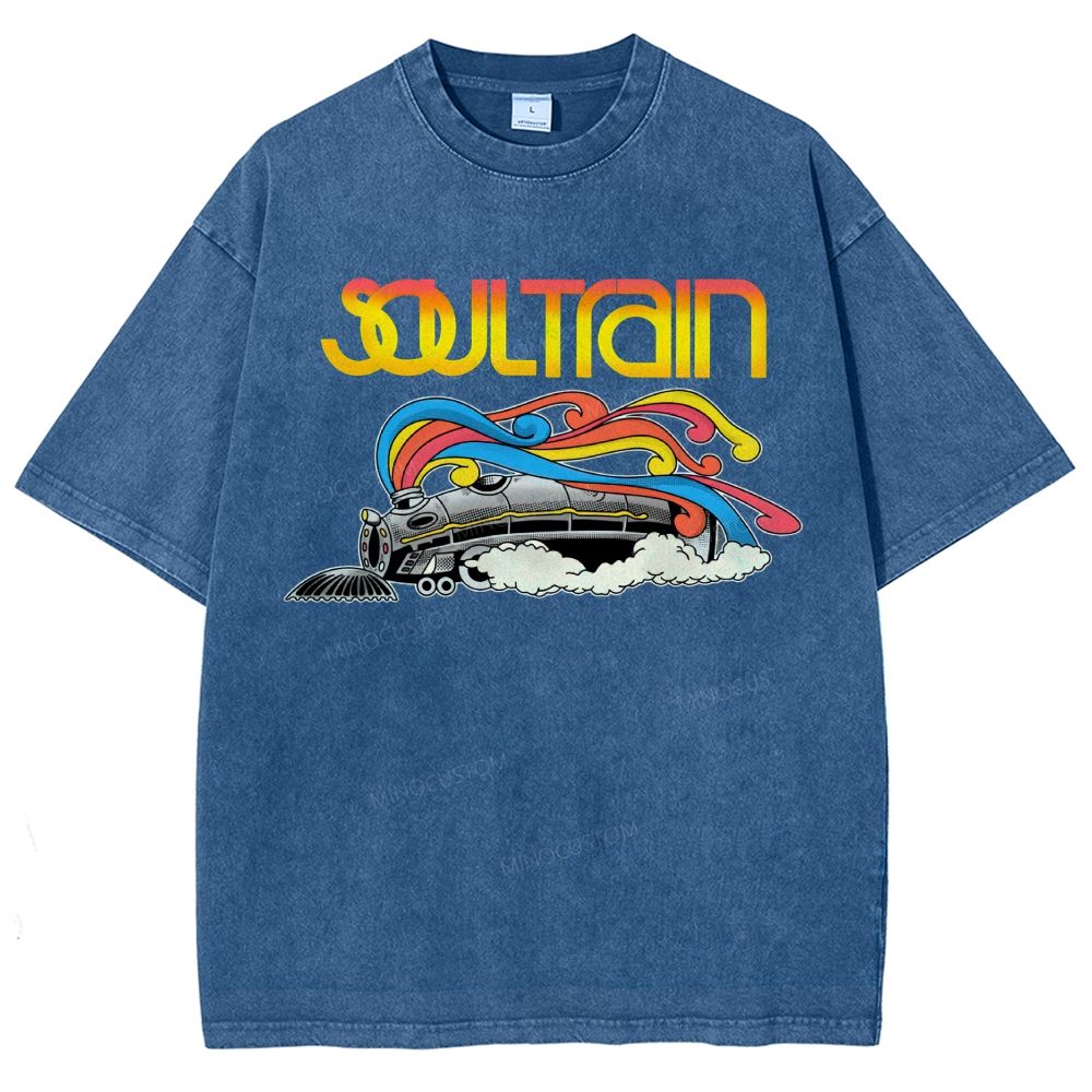 Vintage Train And Rainbow Smoke Washed T-Shirt