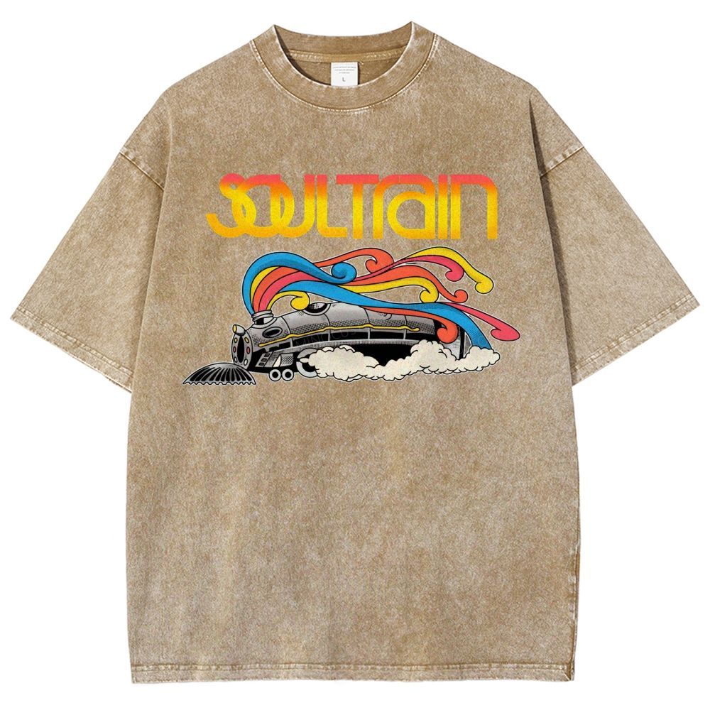 Vintage Train And Rainbow Smoke Washed T-Shirt
