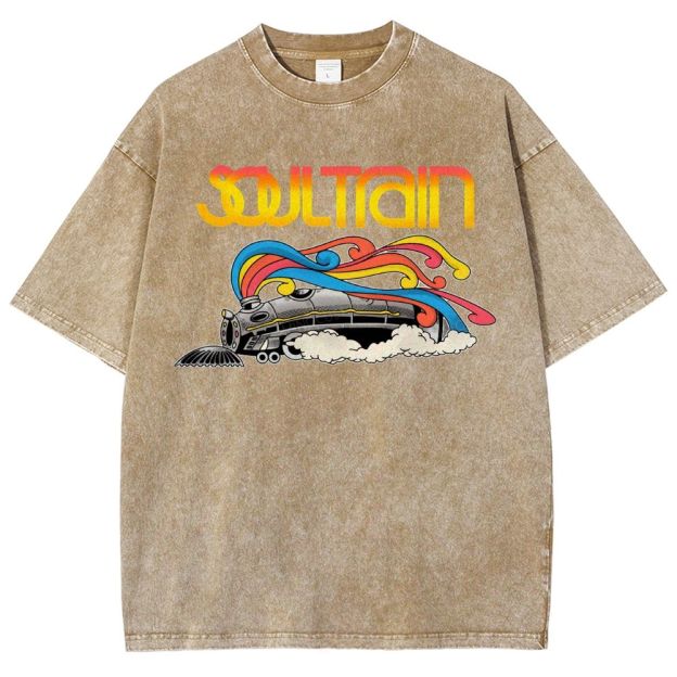 Vintage Train And Rainbow Smoke Washed T-Shirt