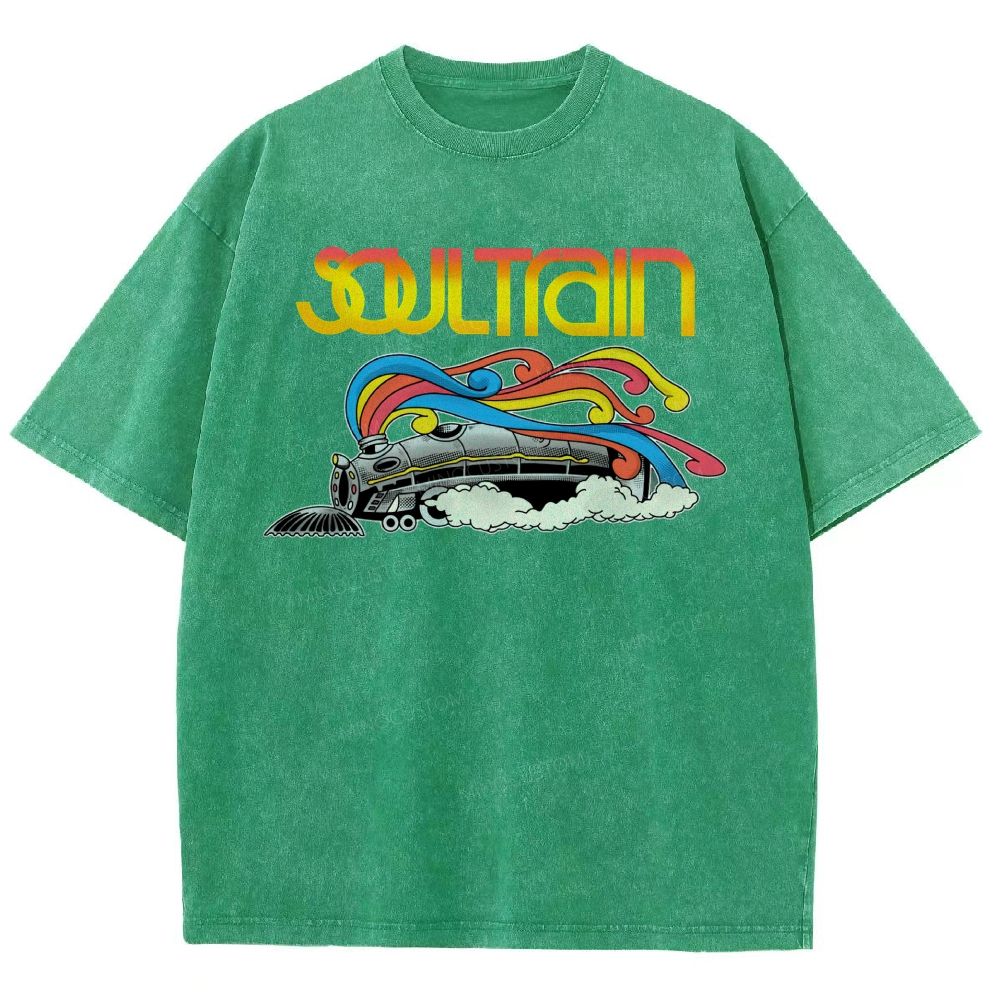 Vintage Train And Rainbow Smoke Washed T-Shirt