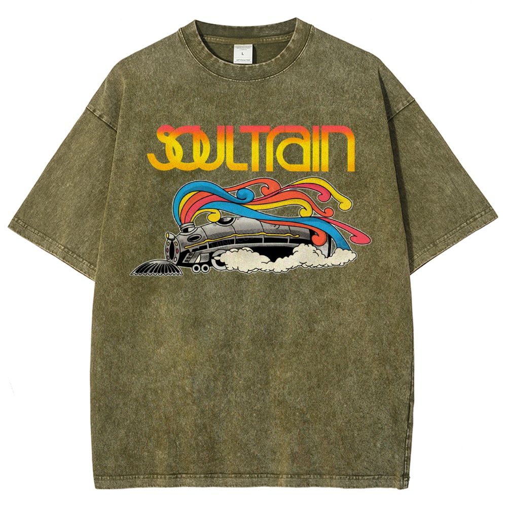 Vintage Train And Rainbow Smoke Washed T-Shirt