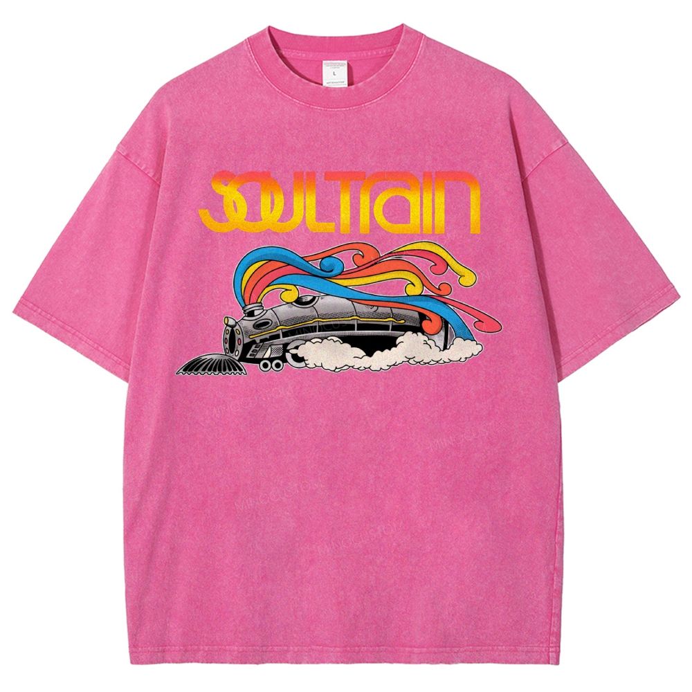 Vintage Train And Rainbow Smoke Washed T-Shirt