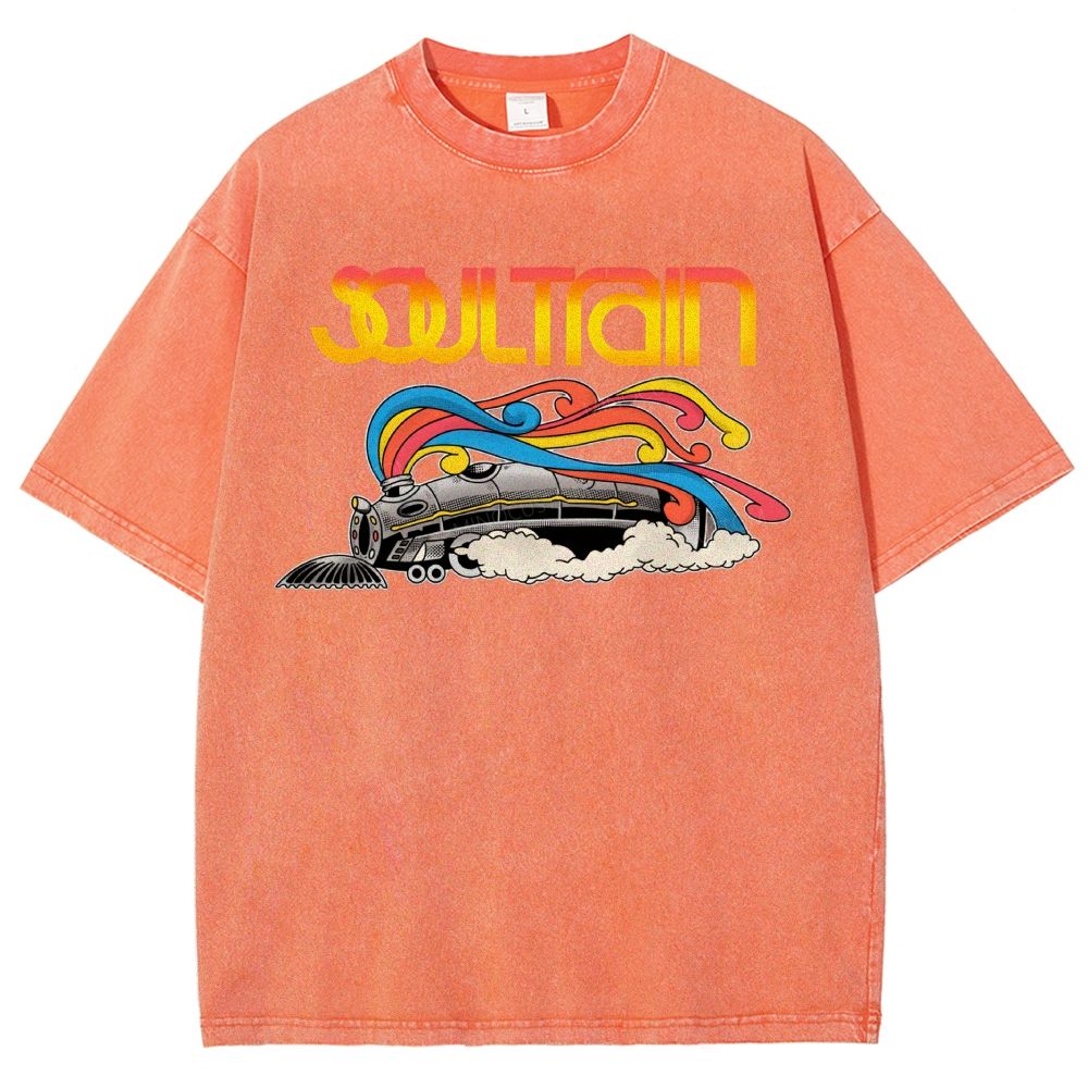 Vintage Train And Rainbow Smoke Washed T-Shirt