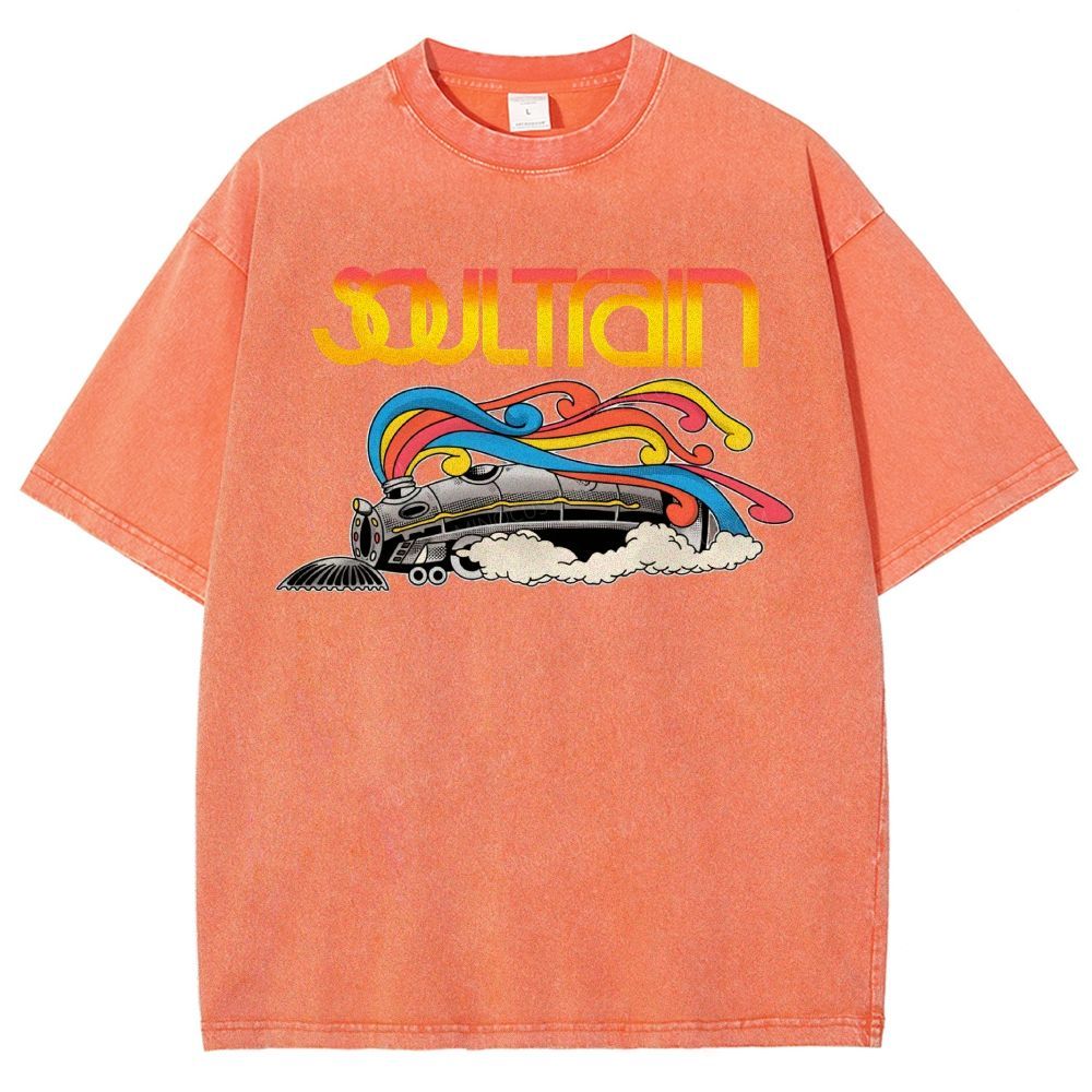 Vintage Train And Rainbow Smoke Washed T-Shirt