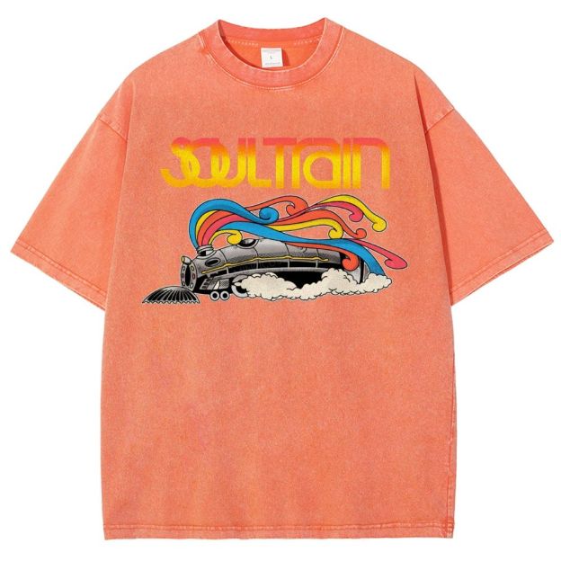 Vintage Train And Rainbow Smoke Washed T-Shirt