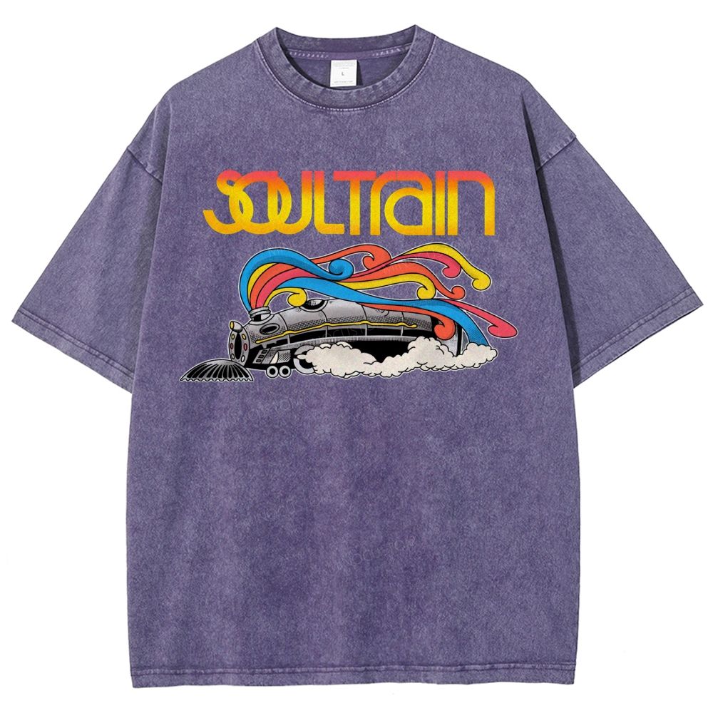 Vintage Train And Rainbow Smoke Washed T-Shirt