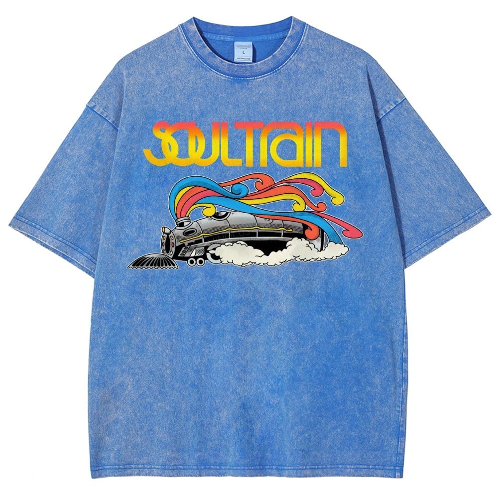 Vintage Train And Rainbow Smoke Washed T-Shirt