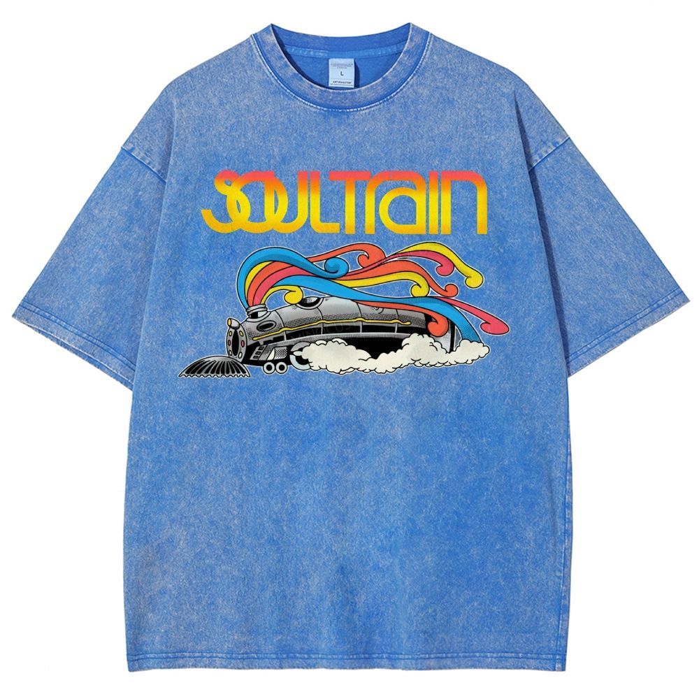 Vintage Train And Rainbow Smoke Washed T-Shirt