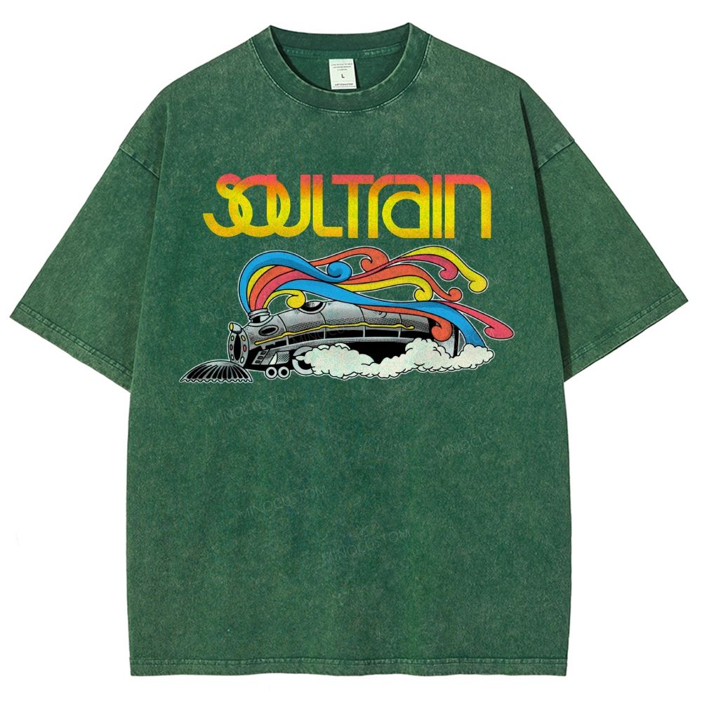Vintage Train And Rainbow Smoke Washed T-Shirt