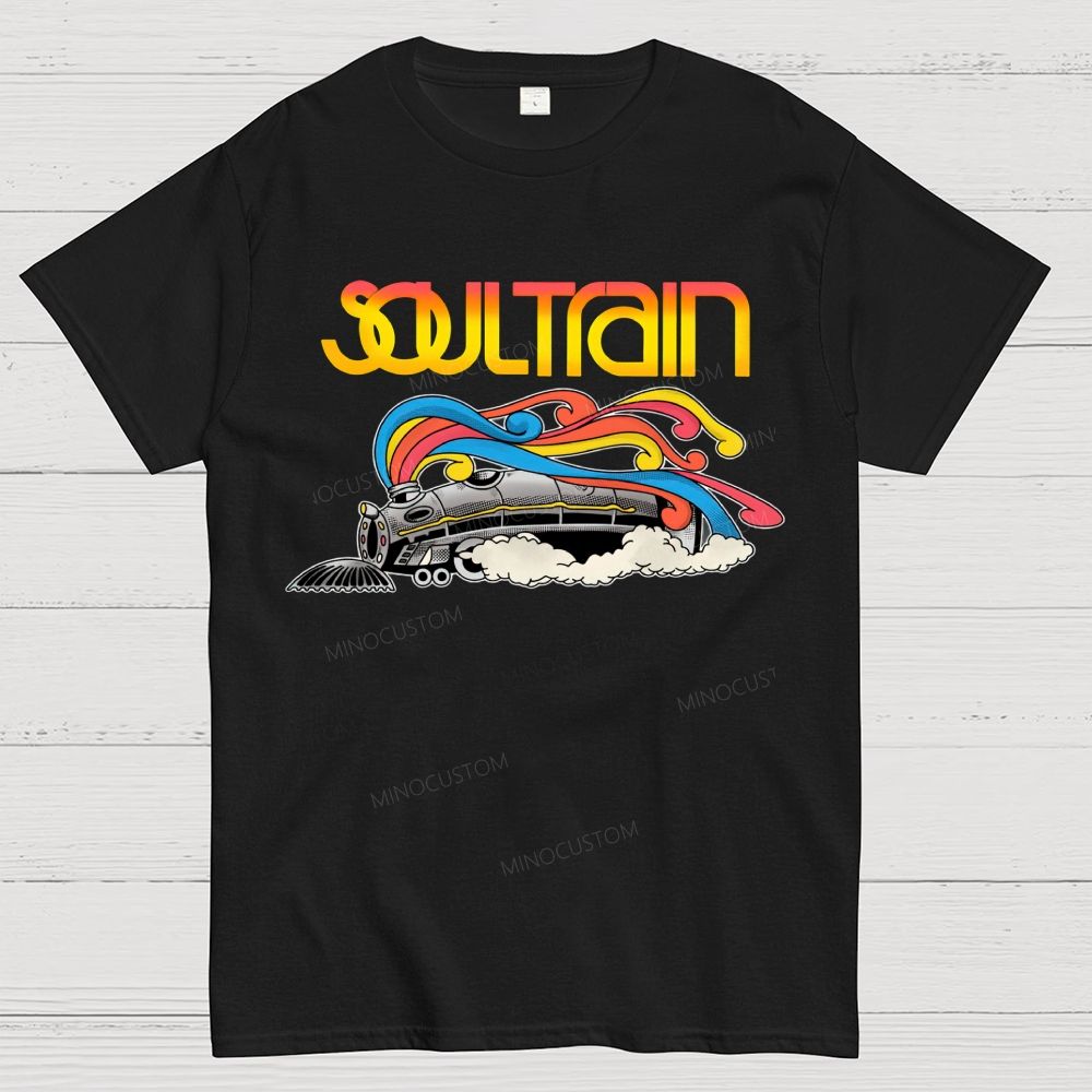 Vintage Train And Rainbow Smoke Cotton T-Shirt 