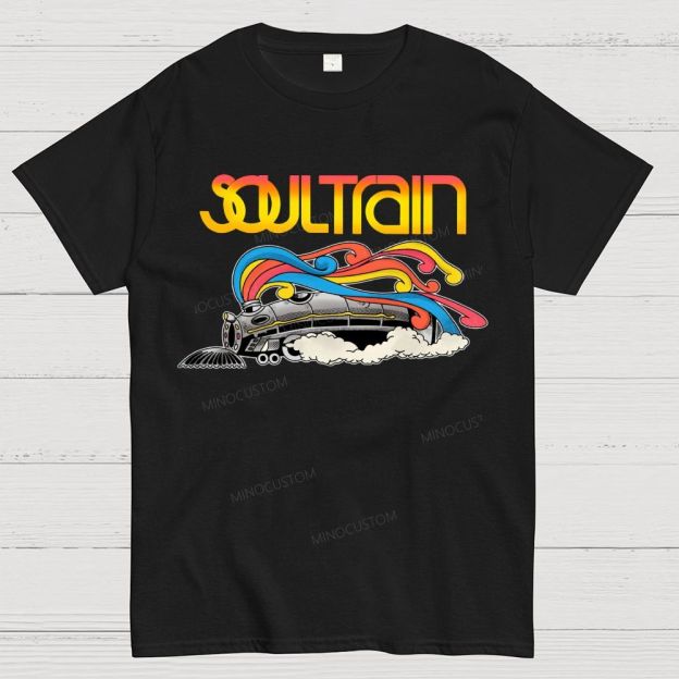 Vintage Train And Rainbow Smoke Cotton T-Shirt 