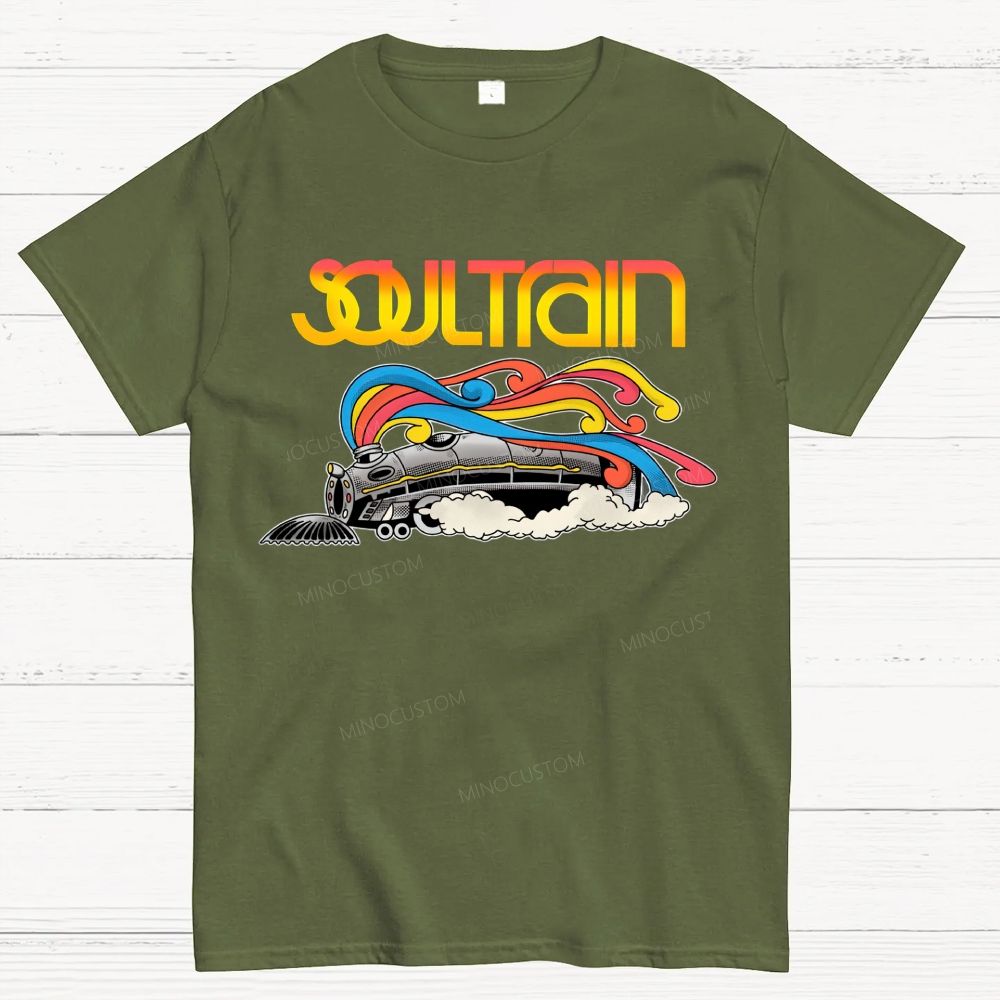 Vintage Train And Rainbow Smoke Cotton T-Shirt 