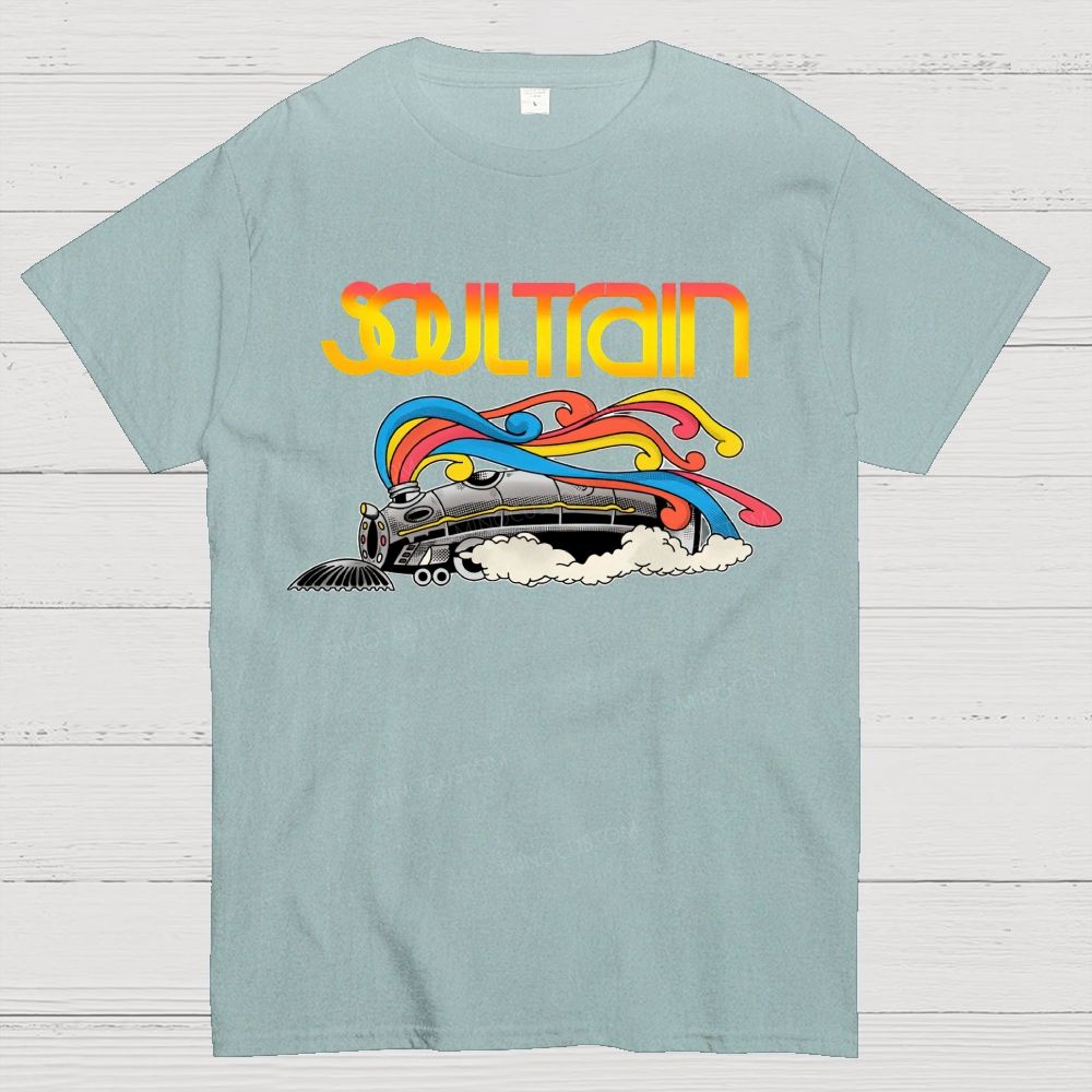 Vintage Train And Rainbow Smoke Cotton T-Shirt 