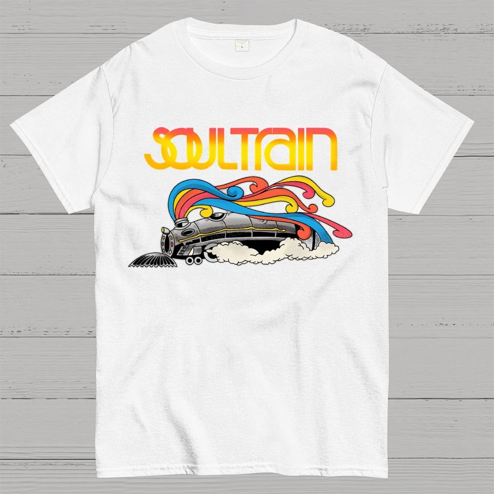 Vintage Train And Rainbow Smoke Cotton T-Shirt 