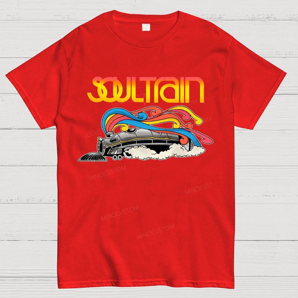 Vintage Train And Rainbow Smoke Cotton T-Shirt 