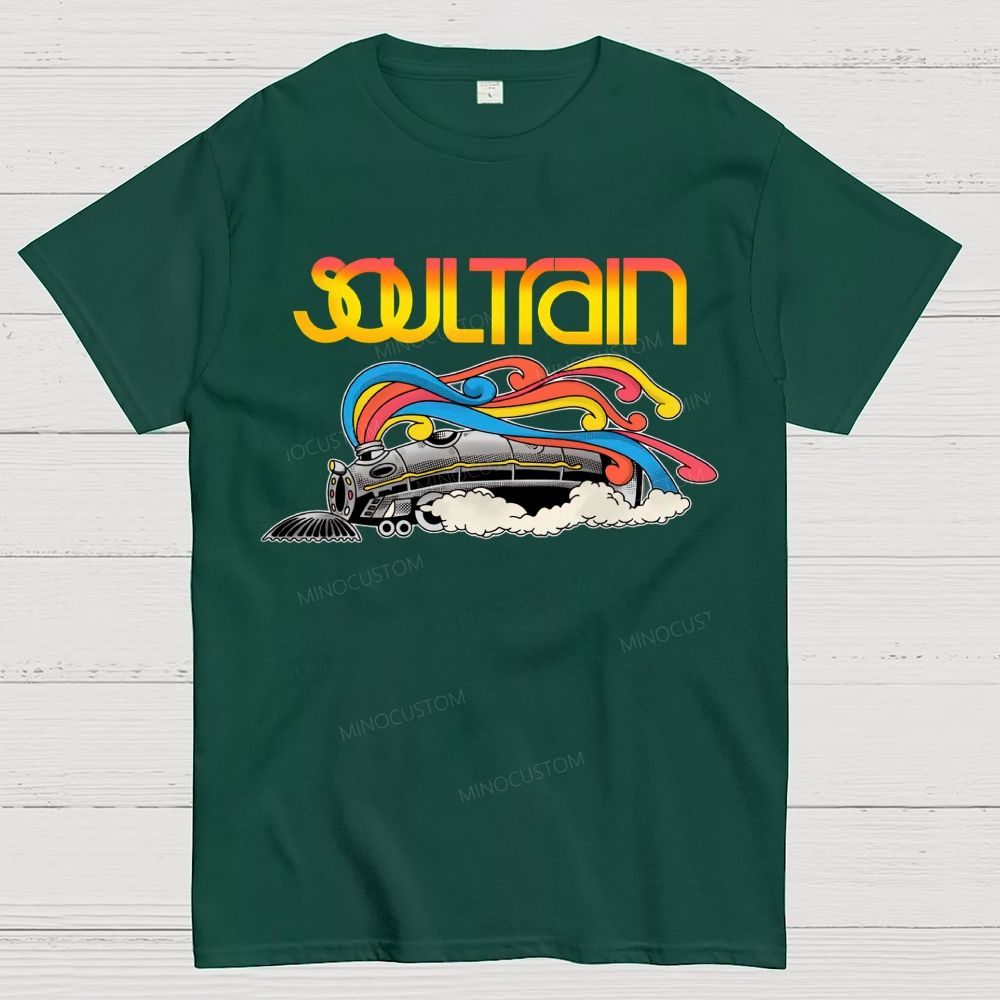 Vintage Train And Rainbow Smoke Cotton T-Shirt 