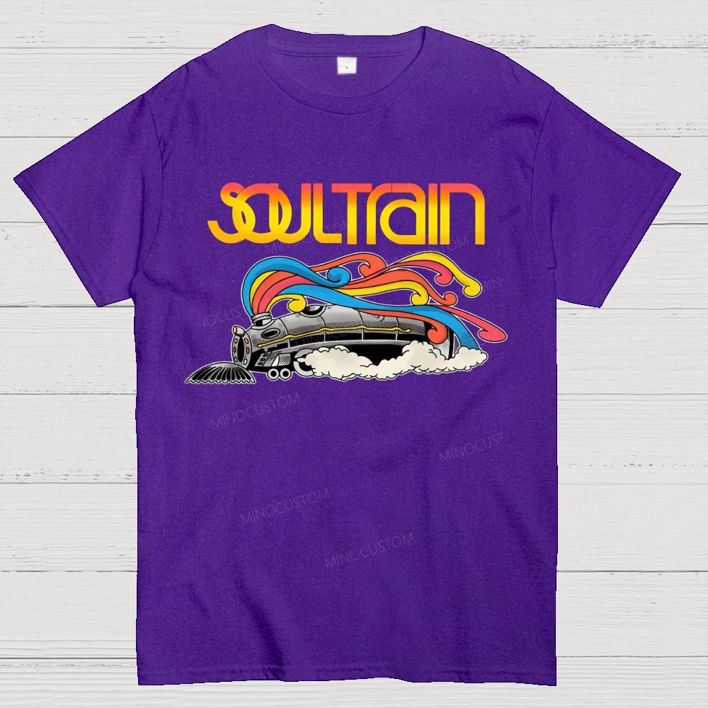 Vintage Train And Rainbow Smoke Cotton T-Shirt 