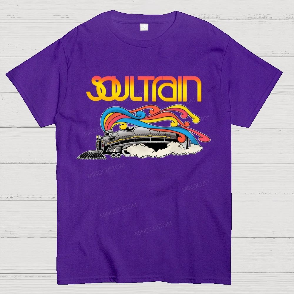 Vintage Train And Rainbow Smoke Cotton T-Shirt 