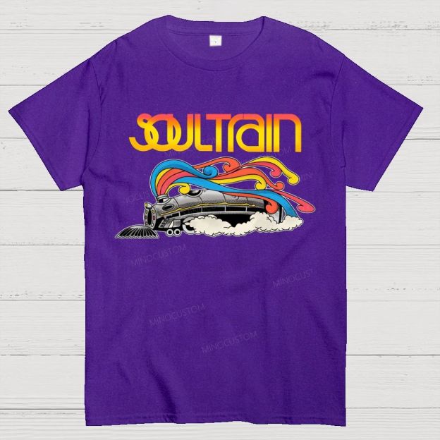 Vintage Train And Rainbow Smoke Cotton T-Shirt 