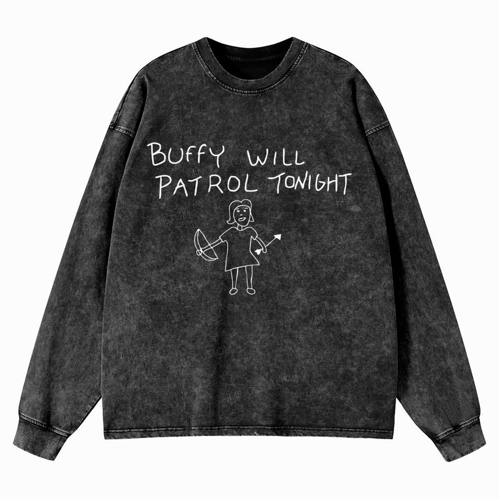 Buffy Will Patrol Tonight Washed Long-Sleeved T-Shirt