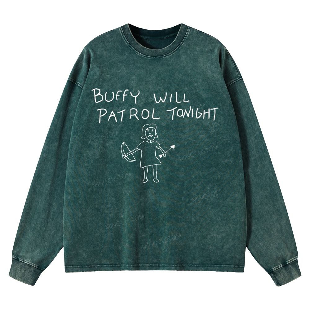Buffy Will Patrol Tonight Washed Long-Sleeved T-Shirt