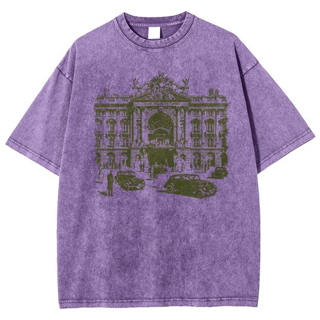 Etching Old Paris Opera House Vintage Classic Car Washed T-shirt
