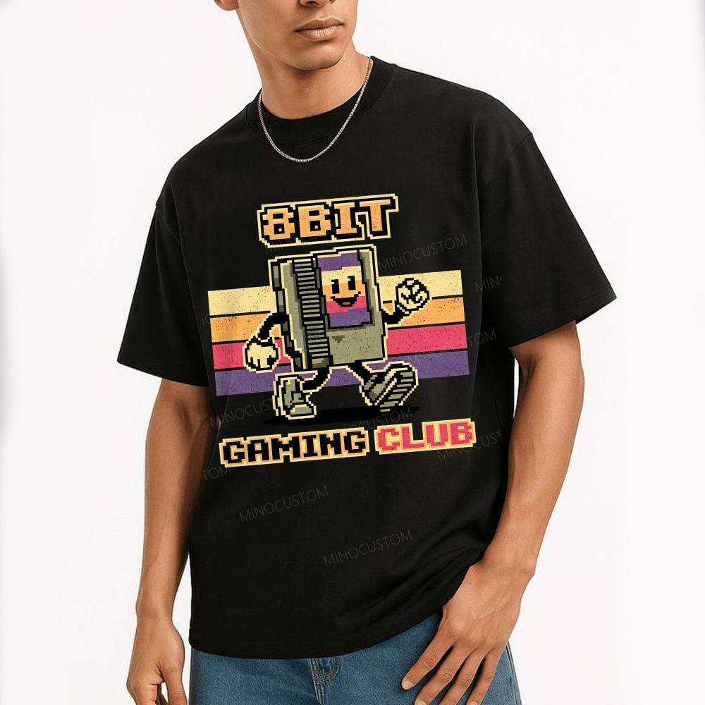 Vintage Striped Background Walking Game Cotton T-Shirt