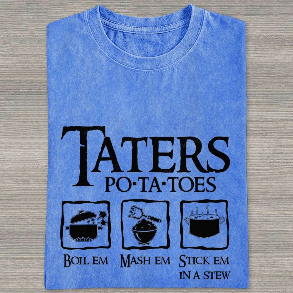 Vintage Orange Washed Graphic T‑Shirt Funny Potato Cooking Washed T-shirt