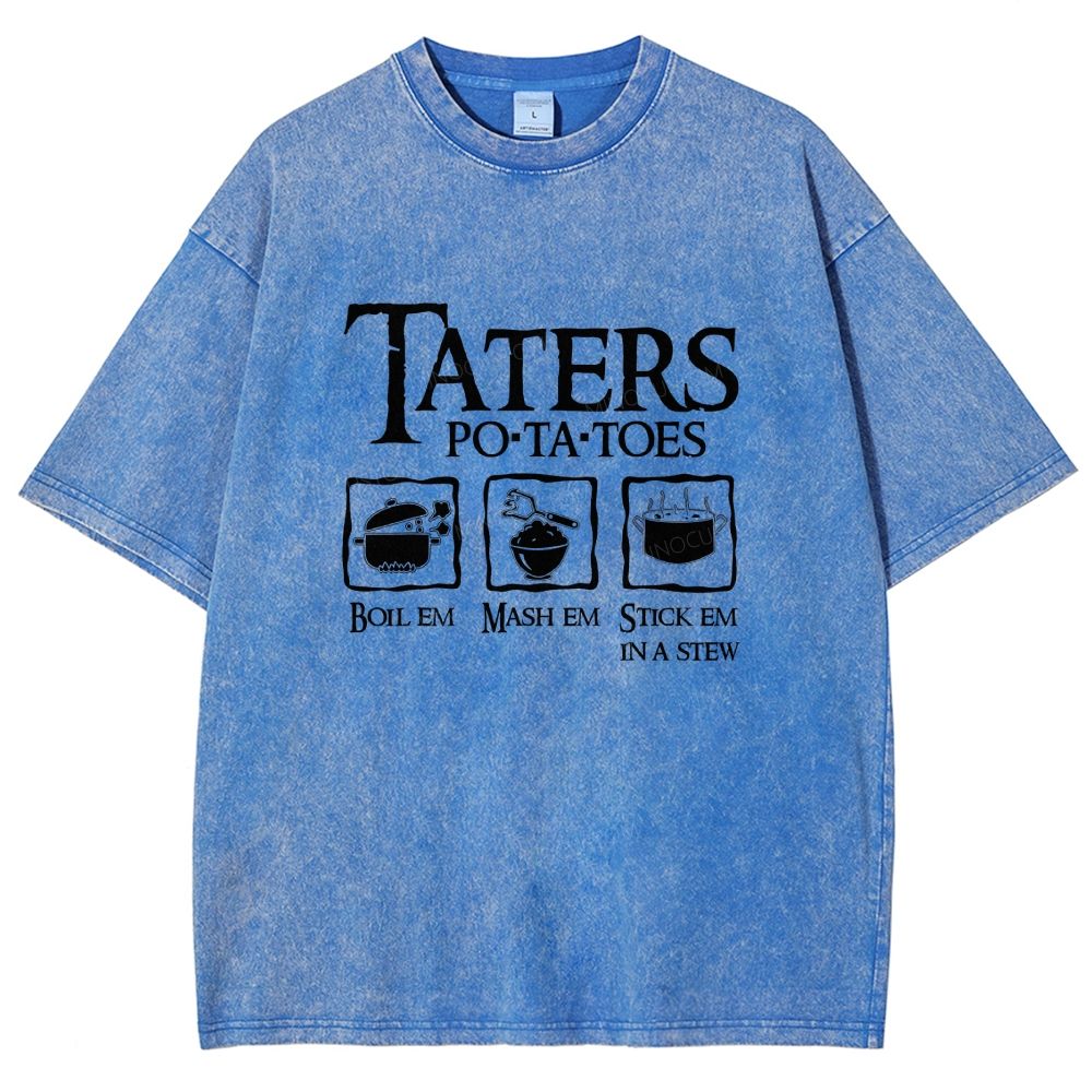 Vintage Orange Washed Graphic T‑Shirt Funny Potato Cooking Washed T-shirt