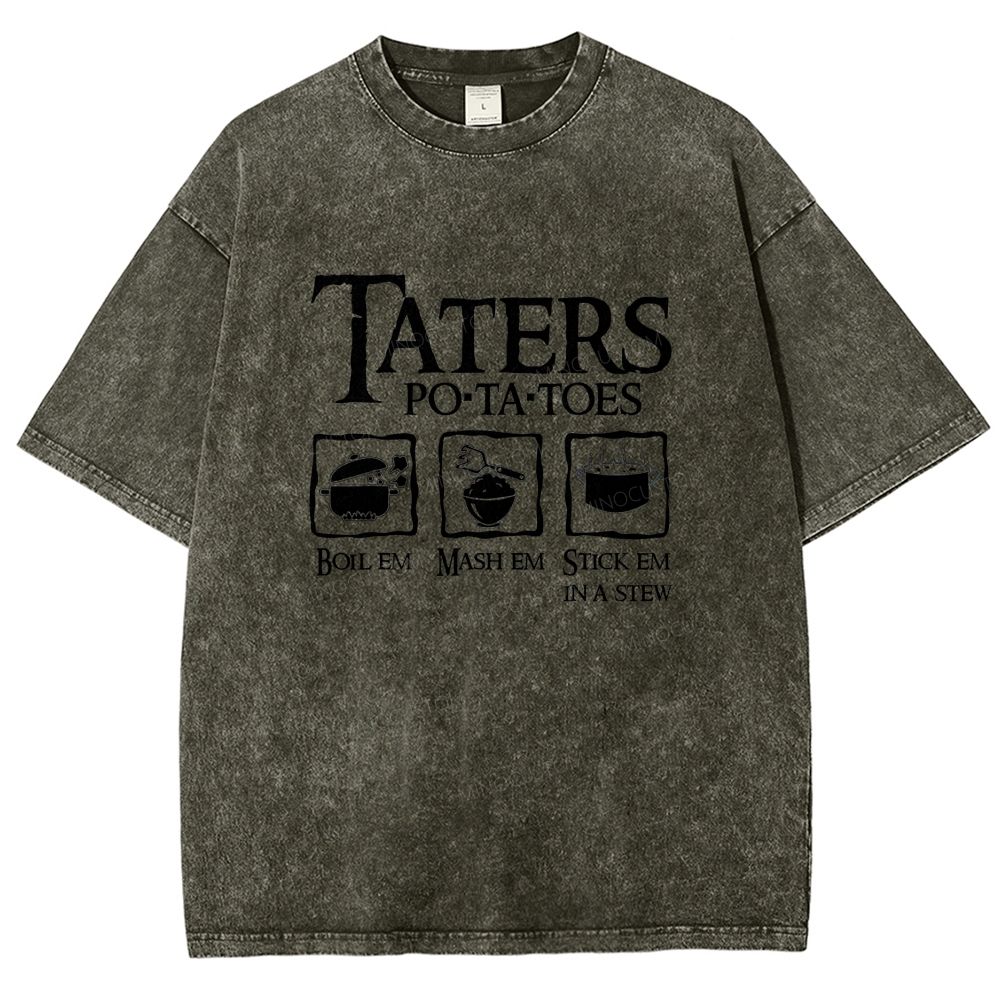 Vintage Orange Washed Graphic T‑Shirt Funny Potato Cooking Washed T-shirt