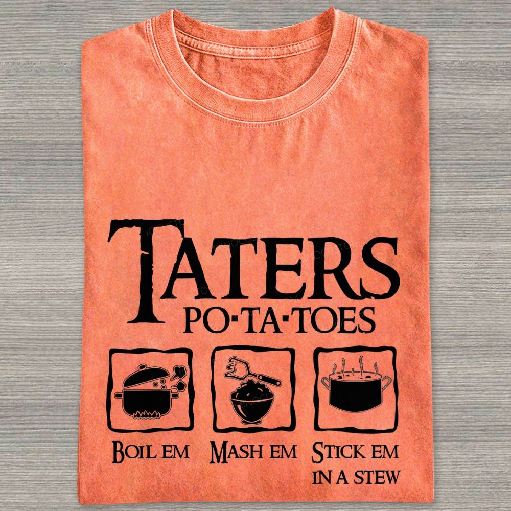 Vintage Orange Washed Graphic T‑Shirt Funny Potato Cooking Washed T-shirt