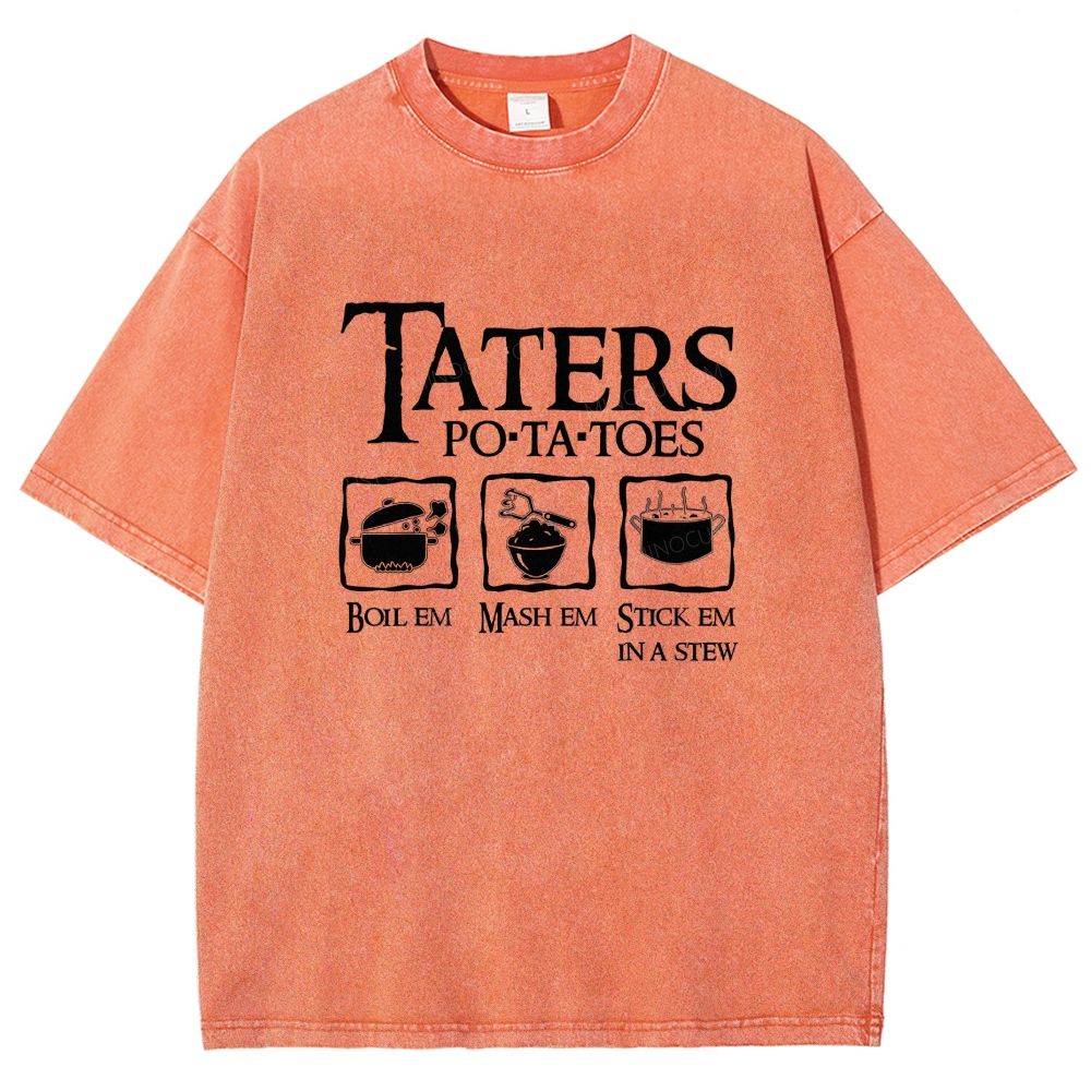 Vintage Orange Washed Graphic T‑Shirt Funny Potato Cooking Washed T-shirt