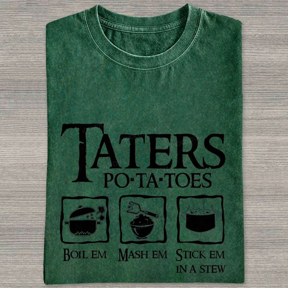 Vintage Orange Washed Graphic T‑Shirt Funny Potato Cooking Washed T-shirt