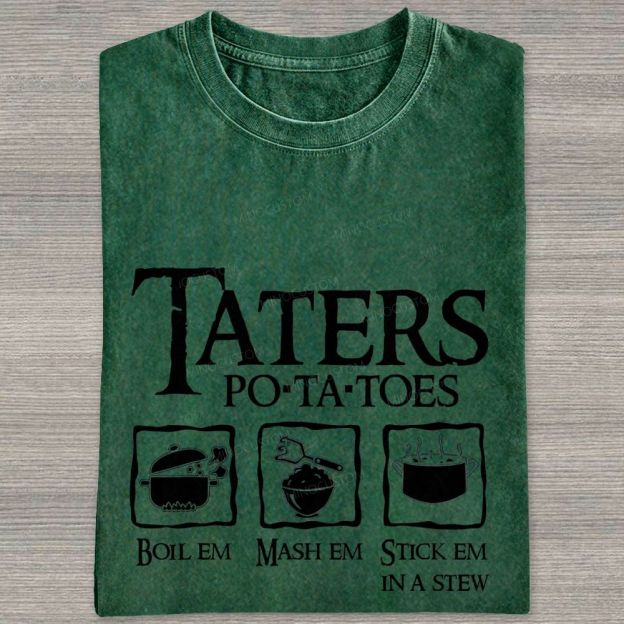 Vintage Orange Washed Graphic T‑Shirt Funny Potato Cooking Washed T-shirt