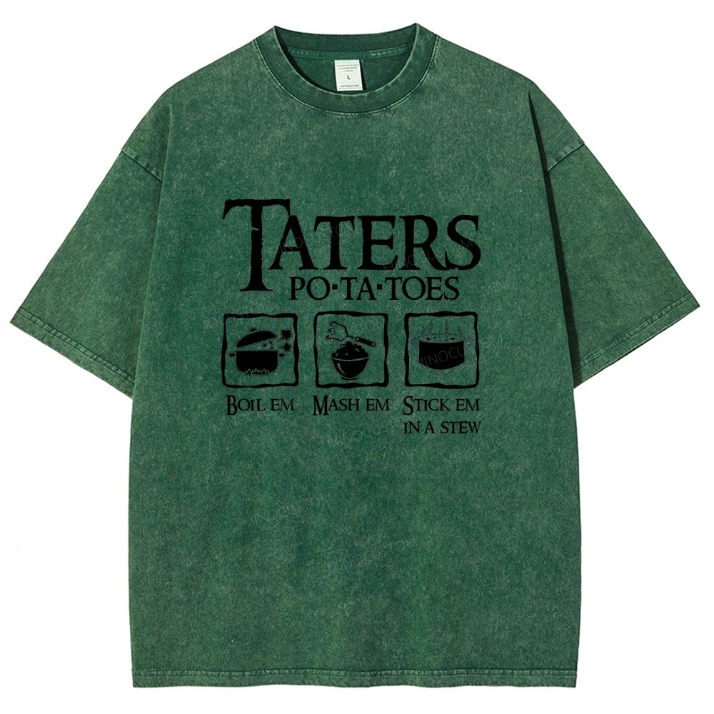 Vintage Orange Washed Graphic T‑Shirt Funny Potato Cooking Washed T-shirt