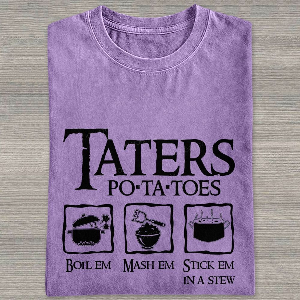 Vintage Orange Washed Graphic T‑Shirt Funny Potato Cooking Washed T-shirt