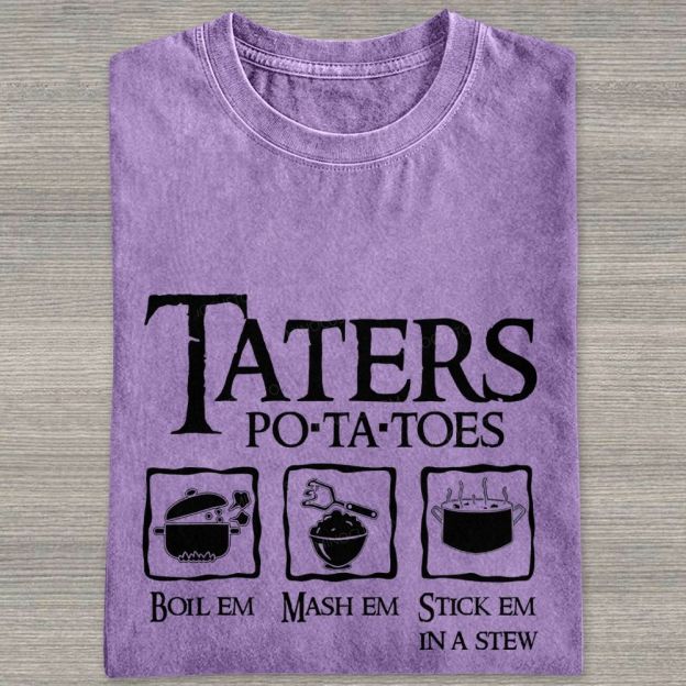 Vintage Orange Washed Graphic T‑Shirt Funny Potato Cooking Washed T-shirt